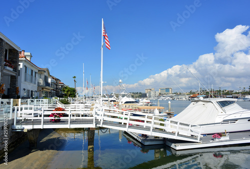 Newport Beach, California, USA, Lido Island with residential houses and yachts