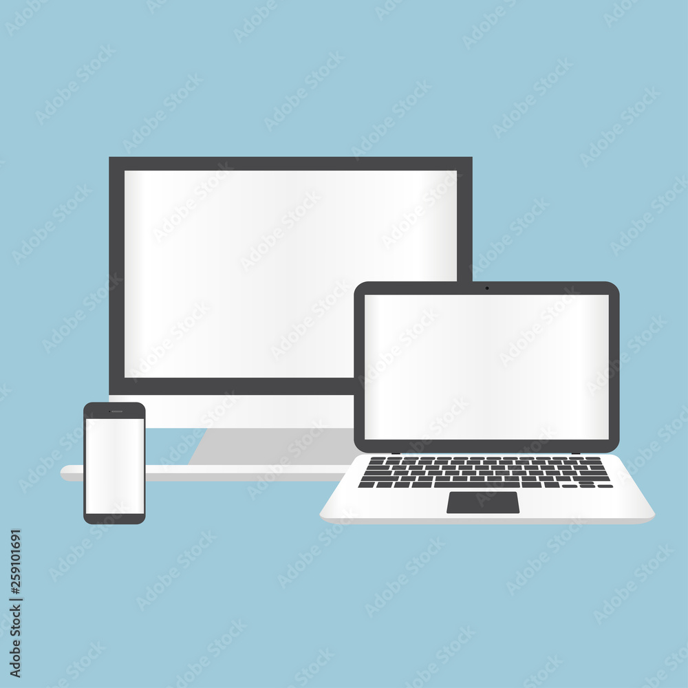 set of devices computer, laptop and mobile phone set of devices computer, laptop and mobile phone