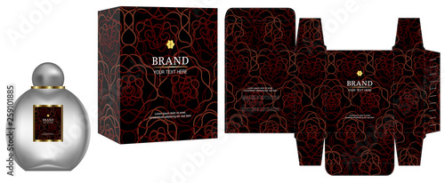 Packaging design, Label on cosmetic container with brown luxury box template and mockup box, illustration vector.