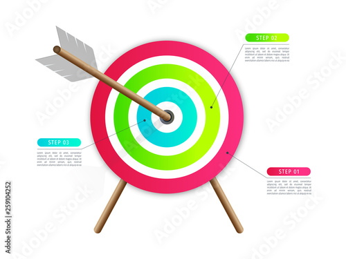 Colorful target with arrow for infographic with options business concept isolated on white
