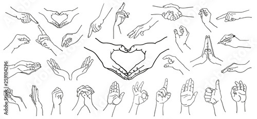 Verschiedene Hände und Gesten Handbewegungen wie schreiben beten greifen daumen hoch photo