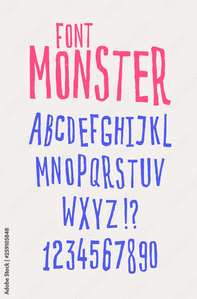 Cheerful friendly font. The letters are all separately. Set of letters of the English alphabet. Latin characters. Hipster comic style. Font for cafes, shops and promotions.