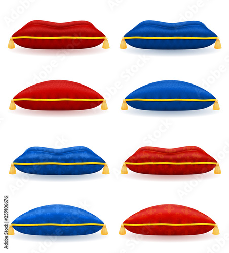 red blue pillow with gold rope and tassels vector illustration