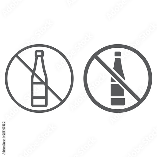 No alcohol line and glyph icon, drink and warning, alcohol forbidden sign, vector graphics, a linear pattern on a white background.
