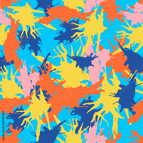 Bright summer seamless pattern with grunge brush splash. Hand drawn texture. Background  textile  backdrop  wrapper  fabric.