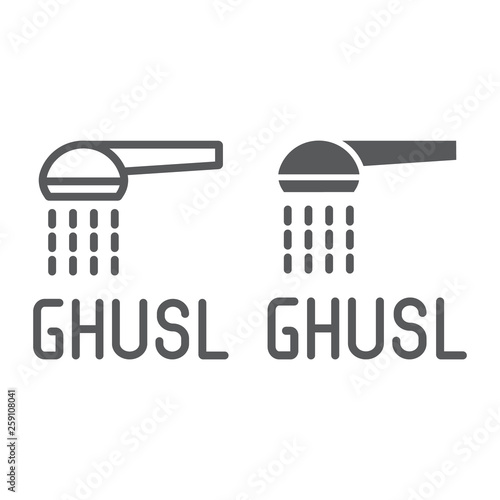 Ghusl line and glyph icon, hygienic and islam, arabic shower sign, vector graphics, a linear pattern on a white background.