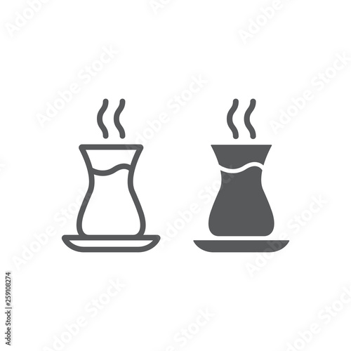 Turkish tea line and glyph icon, arab and drink, east tea cup sign, vector graphics, a linear pattern on a white background.