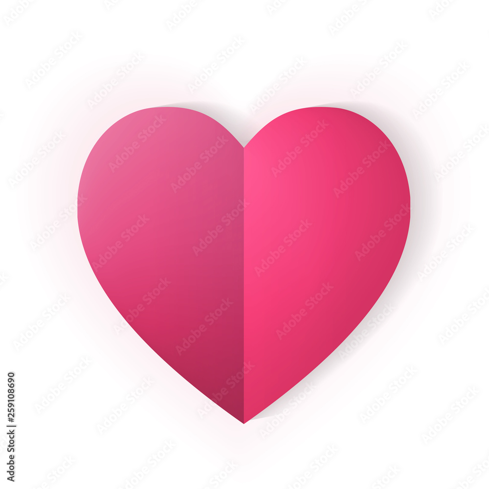 Pink origami paper heart isolated on white background. Valentines day concept. Love, feelings, tenderness design. Vector illustration Pink origami paper heart isolated on white background. Valentines day concept. Love, feelings, tenderness design. Vector illustration