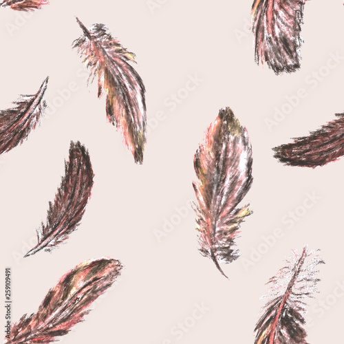 Seamless pattern with colored feathers. © Cibula