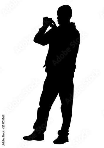 Man with smartphone on white background