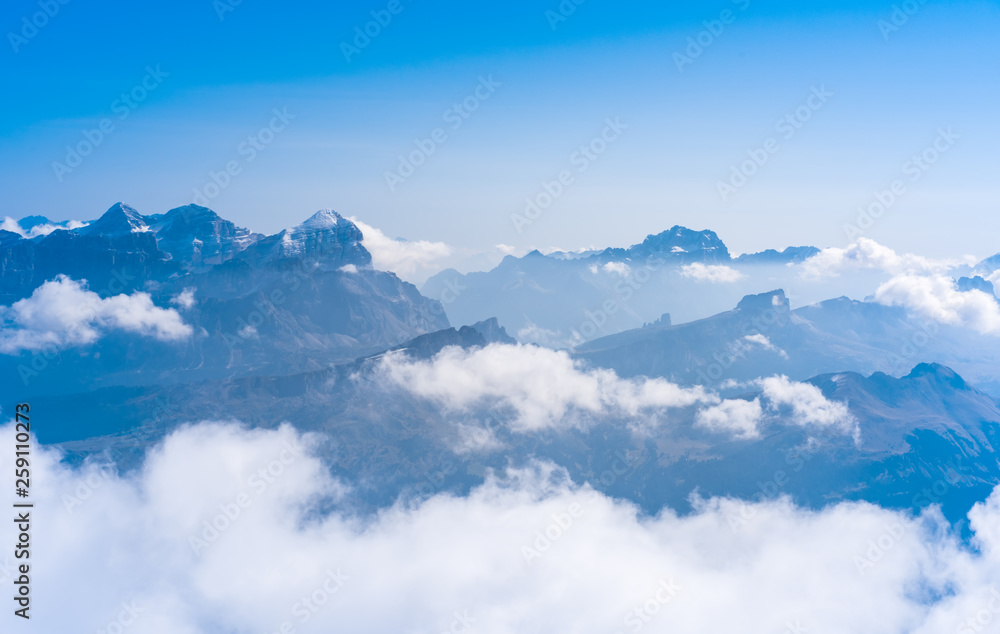 Silhouettes of the mountain in clouds Dolomites Alps Italy