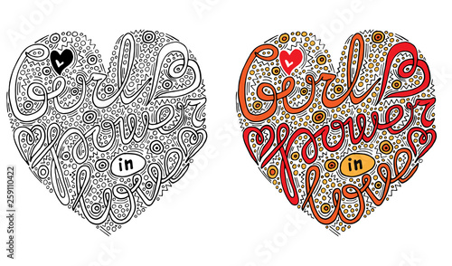 Vector colorful heart form with Be strong text for coloring book