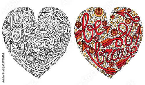Vector colorful heart form with be brave text for coloring book