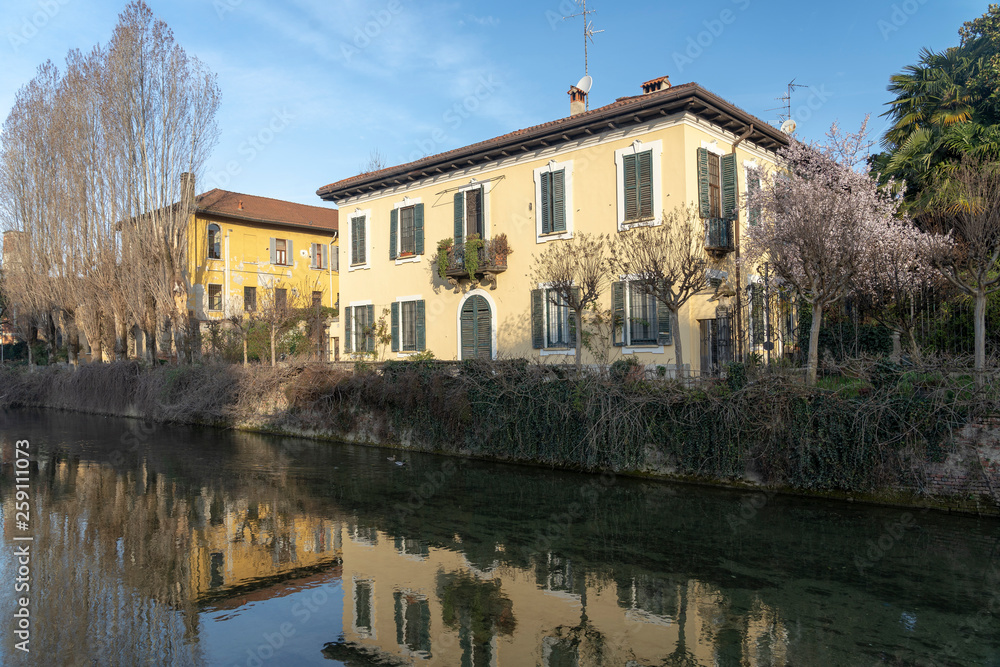 Old buildings along the canal Martesana, Milan