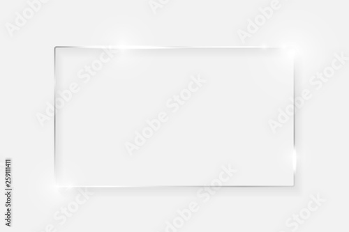 Silver shiny glowing vintage frame with shadows isolated on white background. White gold luxury realistic border. Wedding, mothers or Valentines day concept. Xmas and New Year abstract. Vector