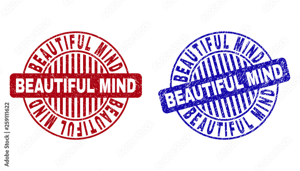 Grunge BEAUTIFUL MIND round stamp seals isolated on a white background ...