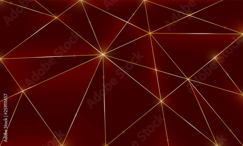 Red premium background with luxury dark polygonal pattern and silver triangle lines. Low poly gradient shapes luxury golden platinum lines vector. Rich background for poster premium triangles design