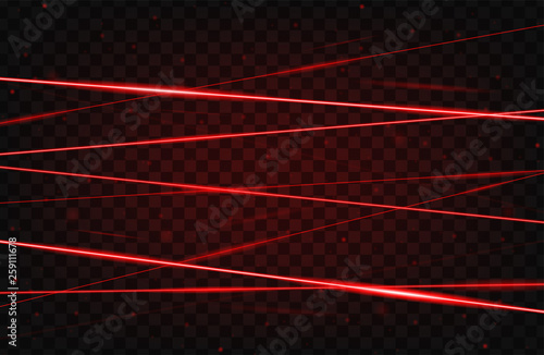 Red realistic laser beam background. Laser rays iolated on transparent background. Modern style abstract. Bright shiny lasers pattern. Vector illustration