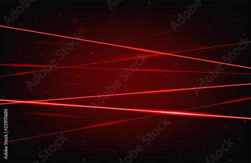 Red realistic laser beam background. Laser rays iolated on black background. Modern style abstract. Bright shiny lasers pattern. Vector illustration
