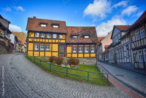 traditional houses in the old town of Stolberg Harz region Germany