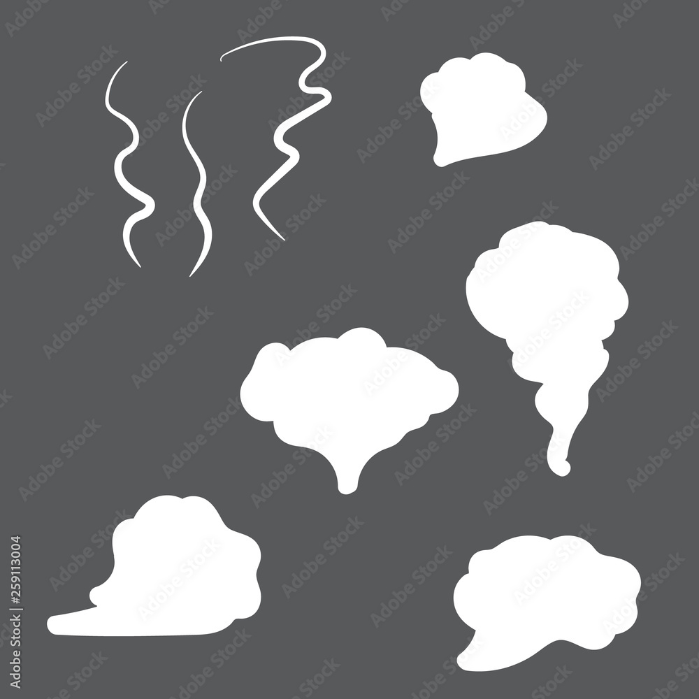 Steam smoke realistic set. Steam, cloud and smoke icons Steam smoke realistic set. Steam, cloud and smoke icons