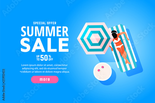 Beach, girl, summer, umbrella, sunbathe concept.