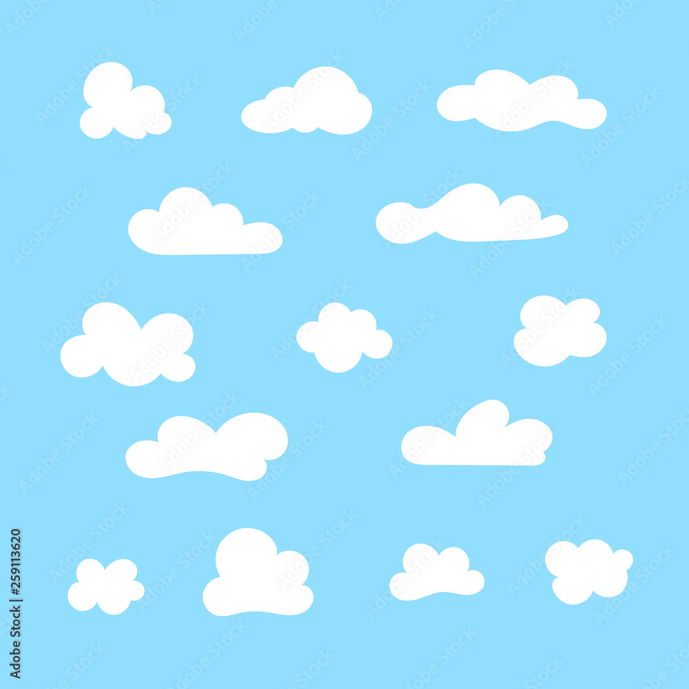 Set of cute cartoon clouds. Vector illustration