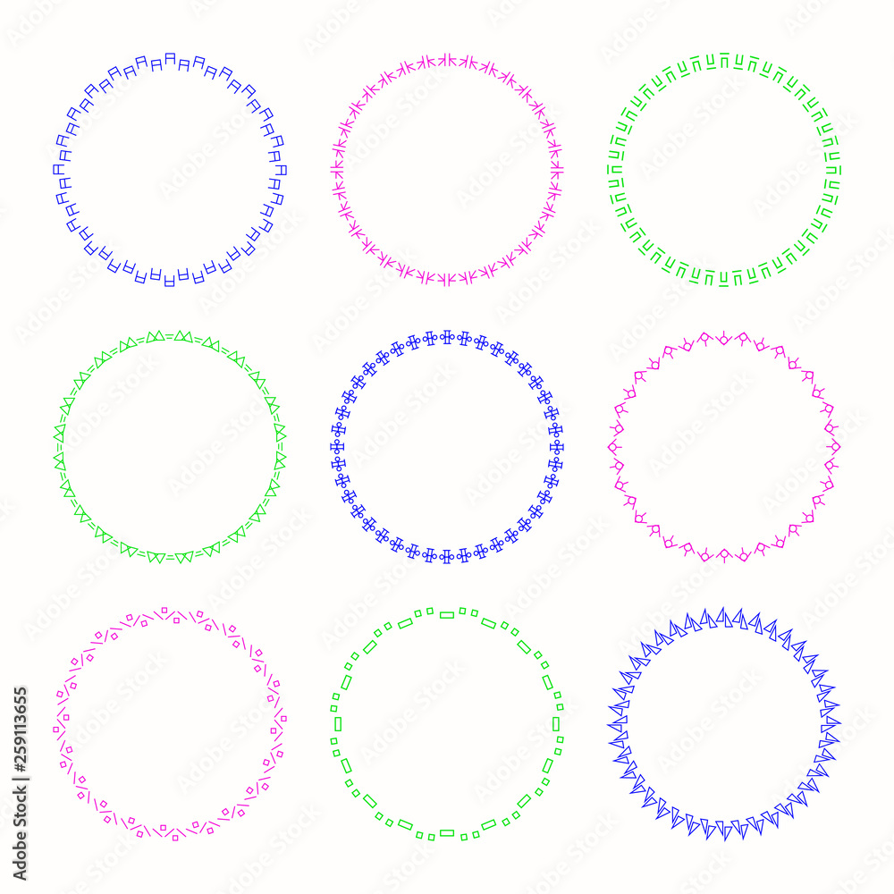 Set of vector graphic circle frames for design Set of vector graphic circle frames for design