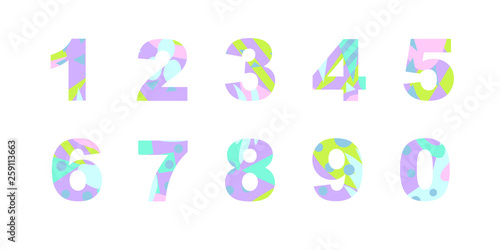 Collection of numbers with bright abstract texture. Good for any printed products, textile, invitation for a holiday and other types of design.