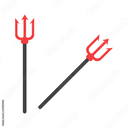 trident isolated. Trident devil flat. Neptune red vector trident