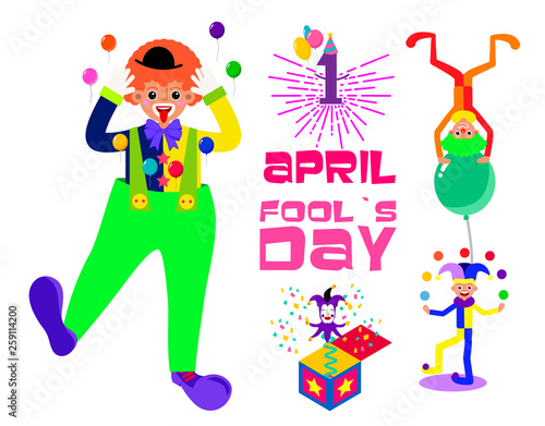 set for the first of April with a jester and box to the fool's day