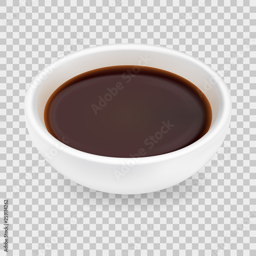 Realistic soy sauce in a bowl photo