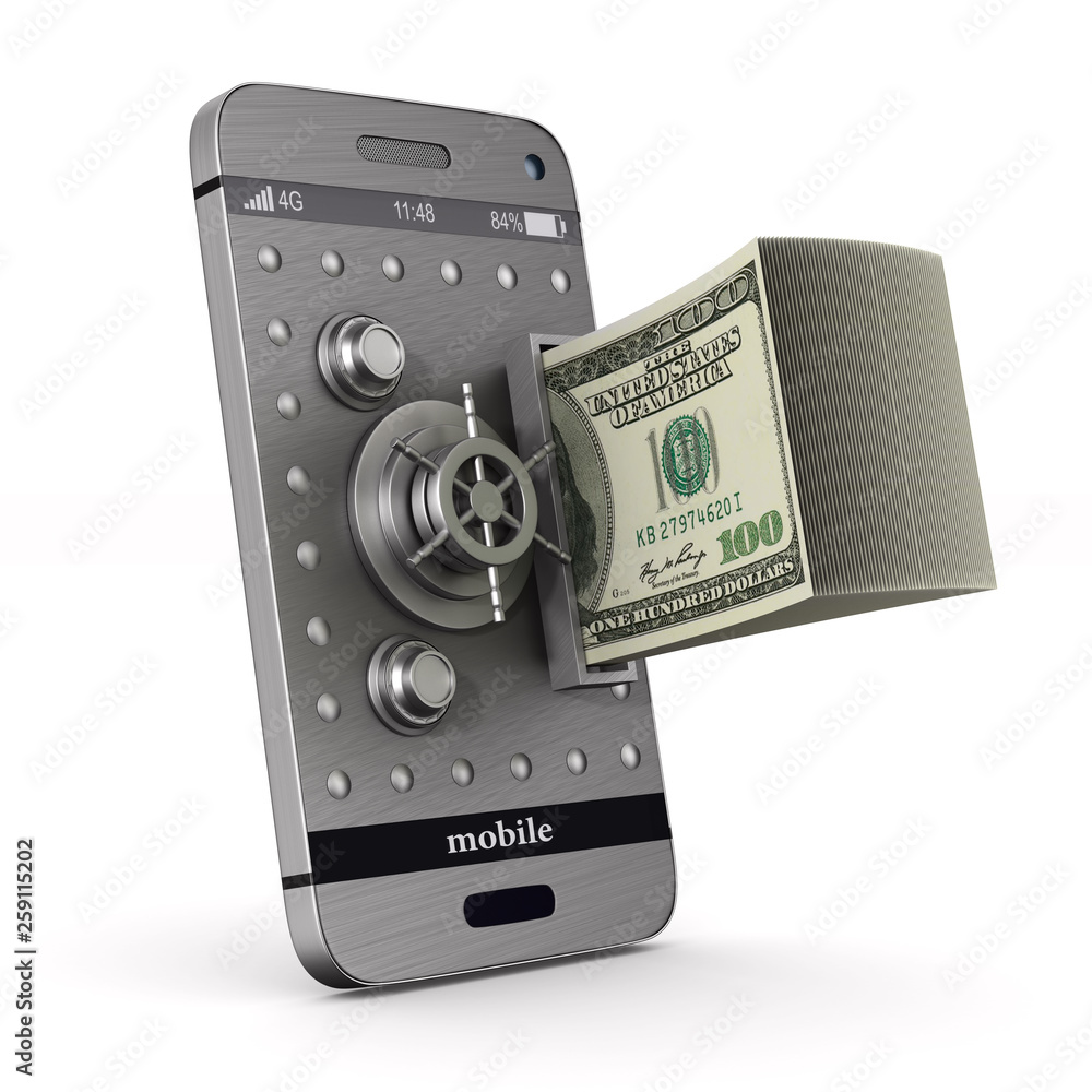 Fototapeta premium Protection phone and money on white background. Isolated 3D illustration