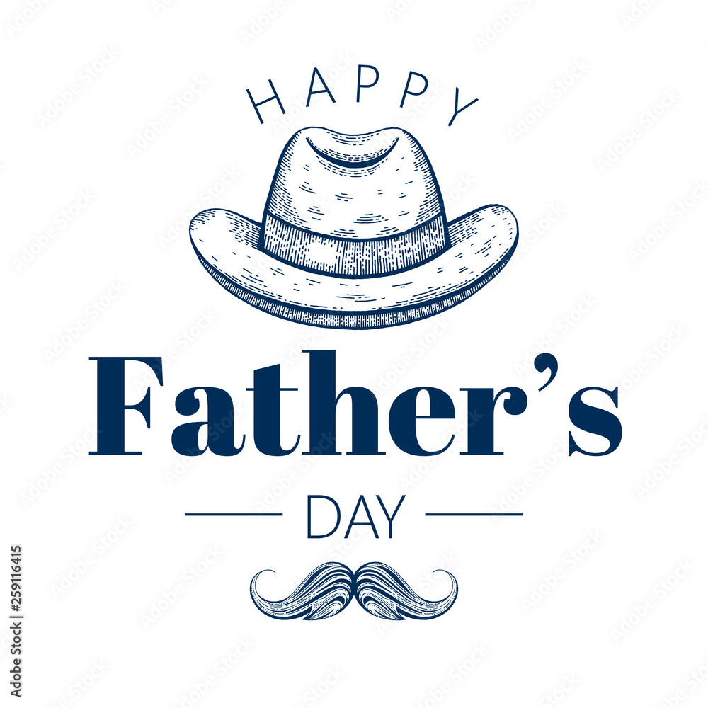 Happy Fathers Day Card With Mustache And Hat Stock Illustration
