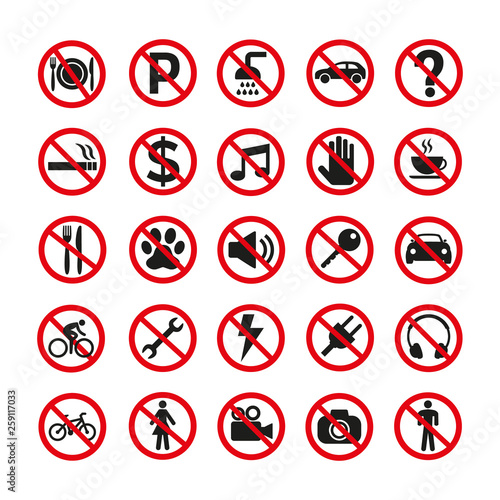 Prohibition signs set safety on white background.