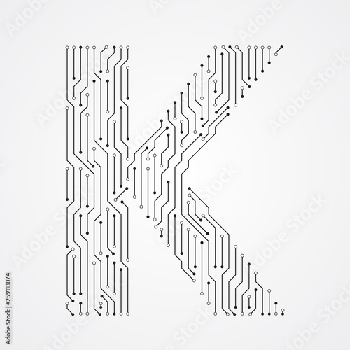 Alphabet K shape digital line design