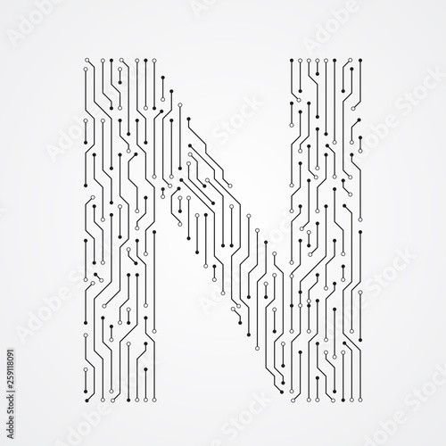 Alphabet N shape digital line design