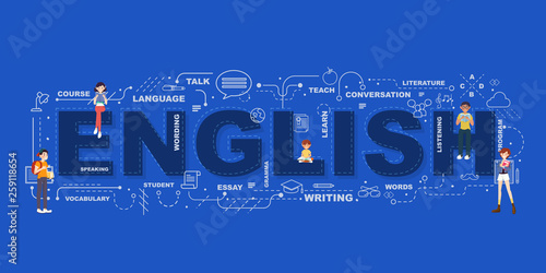 English word for education with icons flat design
