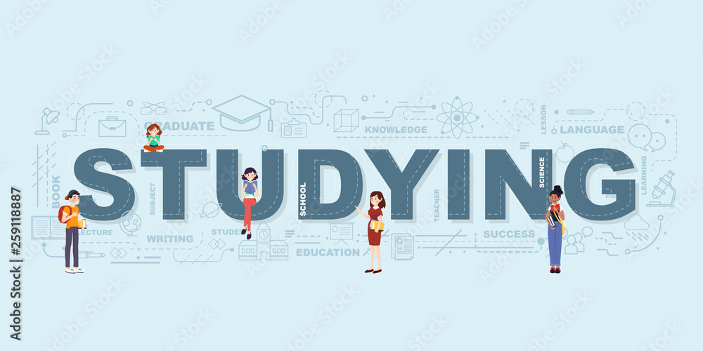 Design Concept Of Word STUDYING Website Banner. Design Concept Of Word STUDYING Website Banner.