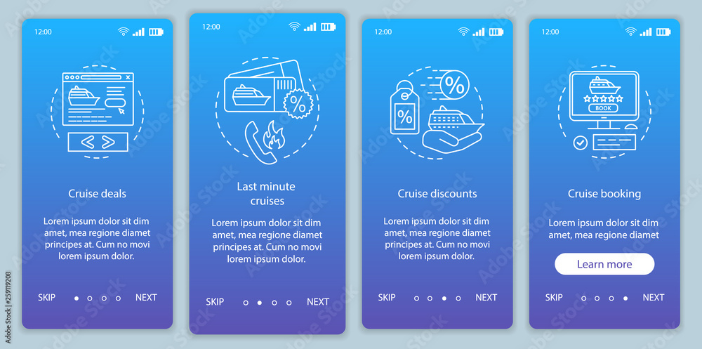 Cruise onboarding mobile app page screen vector template