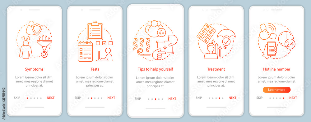 Naklejka premium Depression overcoming onboarding mobile app page screen with linear concepts