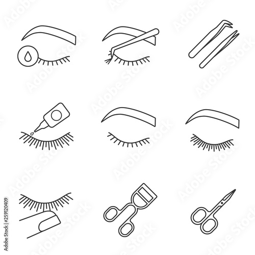 Eyelash extension linear icons set