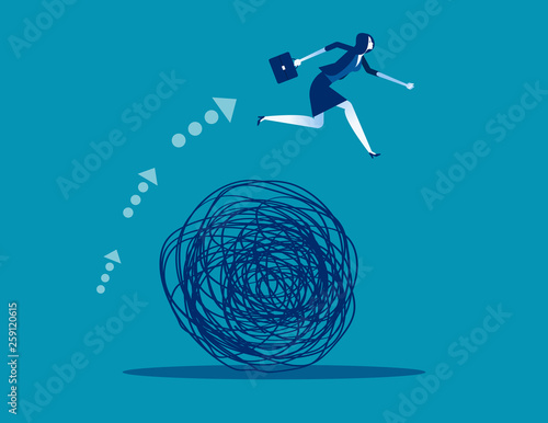 Businesswoman avoiding trouble. Concept business vector illustration, Mess, Doodle, Problem,