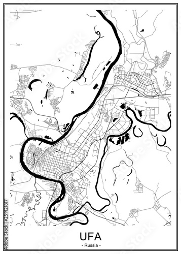 map of the city of Ufa, Russia