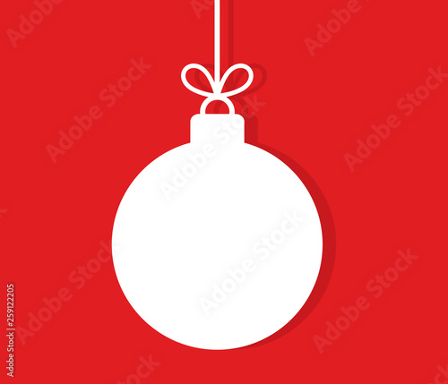 Christmas hanging bauble ornament on red background.