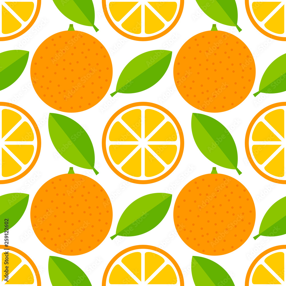 Orange fruits and slices seamless pattern. Orange fruits and slices seamless pattern.