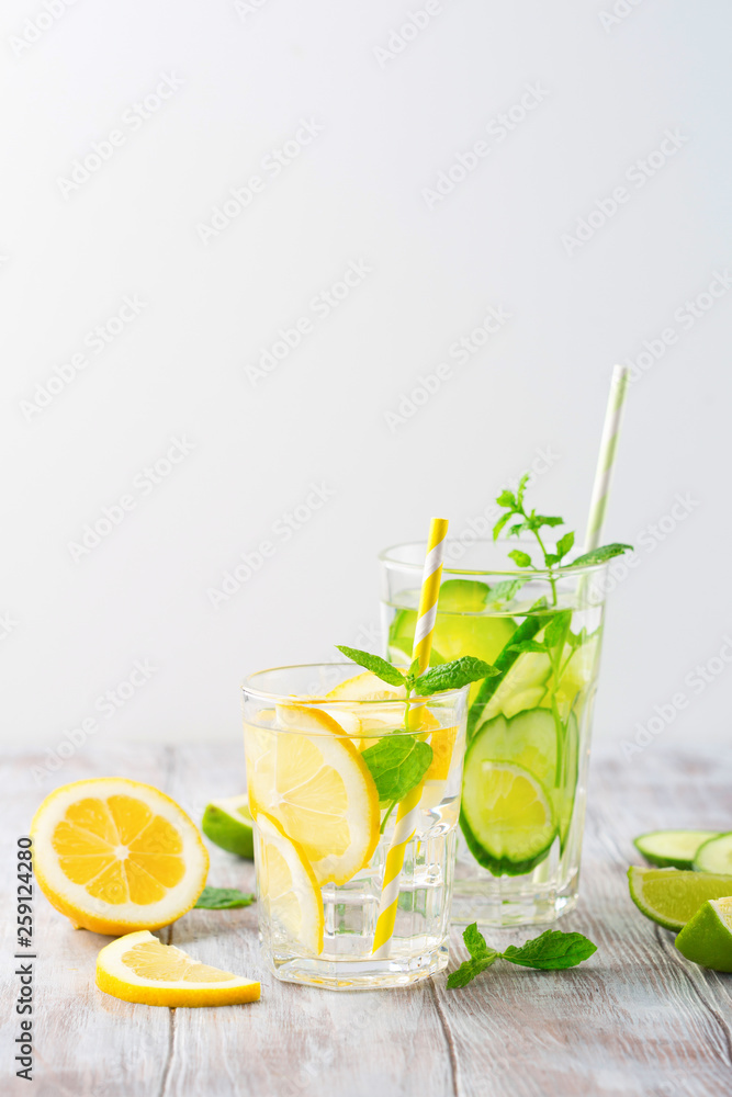 Infused water with fresh citrus fruits and ice Infused water with fresh citrus fruits and ice