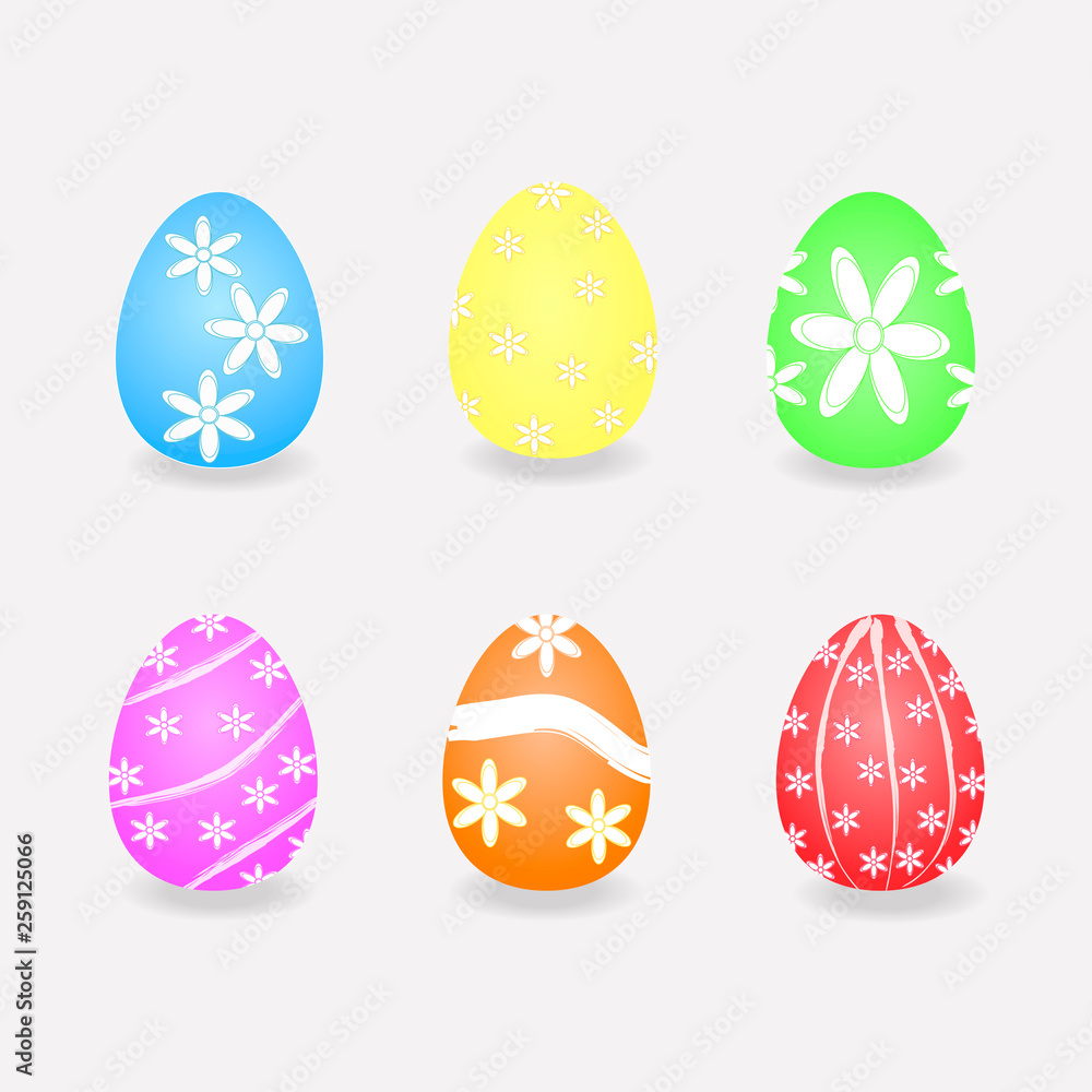 set of easter eggs painted with flowers on a gray background set of easter eggs painted with flowers on a gray background