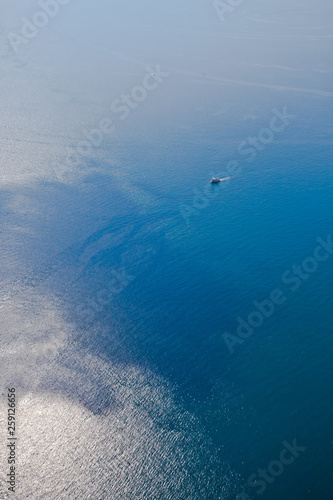Bright blue brilliant sea from a great height (aerial photo from a paraglider), summer holidays in the Caucasus in Abkhazia.
