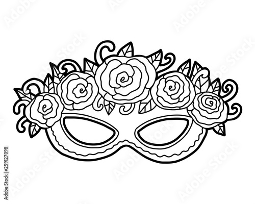 Coloring book, Carnival mask with roses